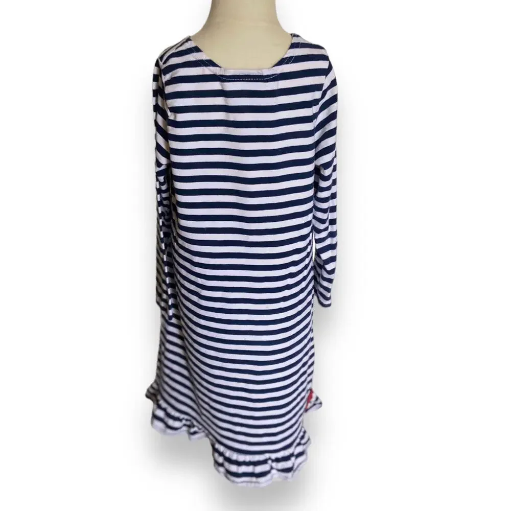 Funtasia! Too Girls‎ Dress Size 6X Navy Blue White Striped Dress Cherries Ruffle